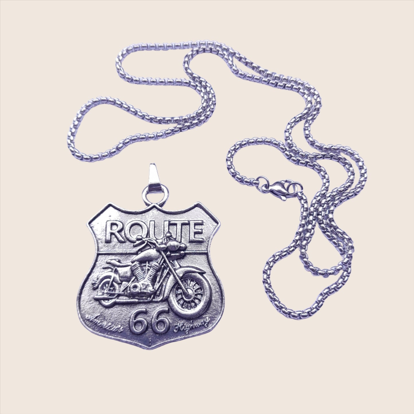 Necklace - Route 66 Road Sign Biker pendant