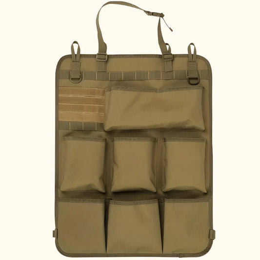 car seat organizer with multiple pockets on a grass background