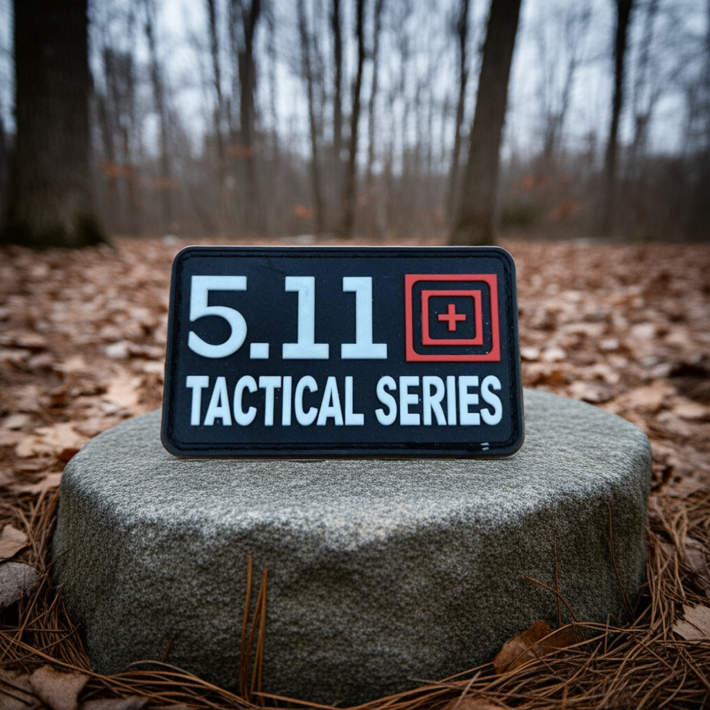 5.11 Tactical Series patch on a rock in a forest setting
