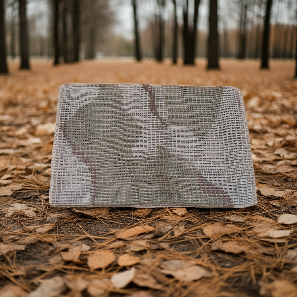 Scarf on a forest floor with trees in the background