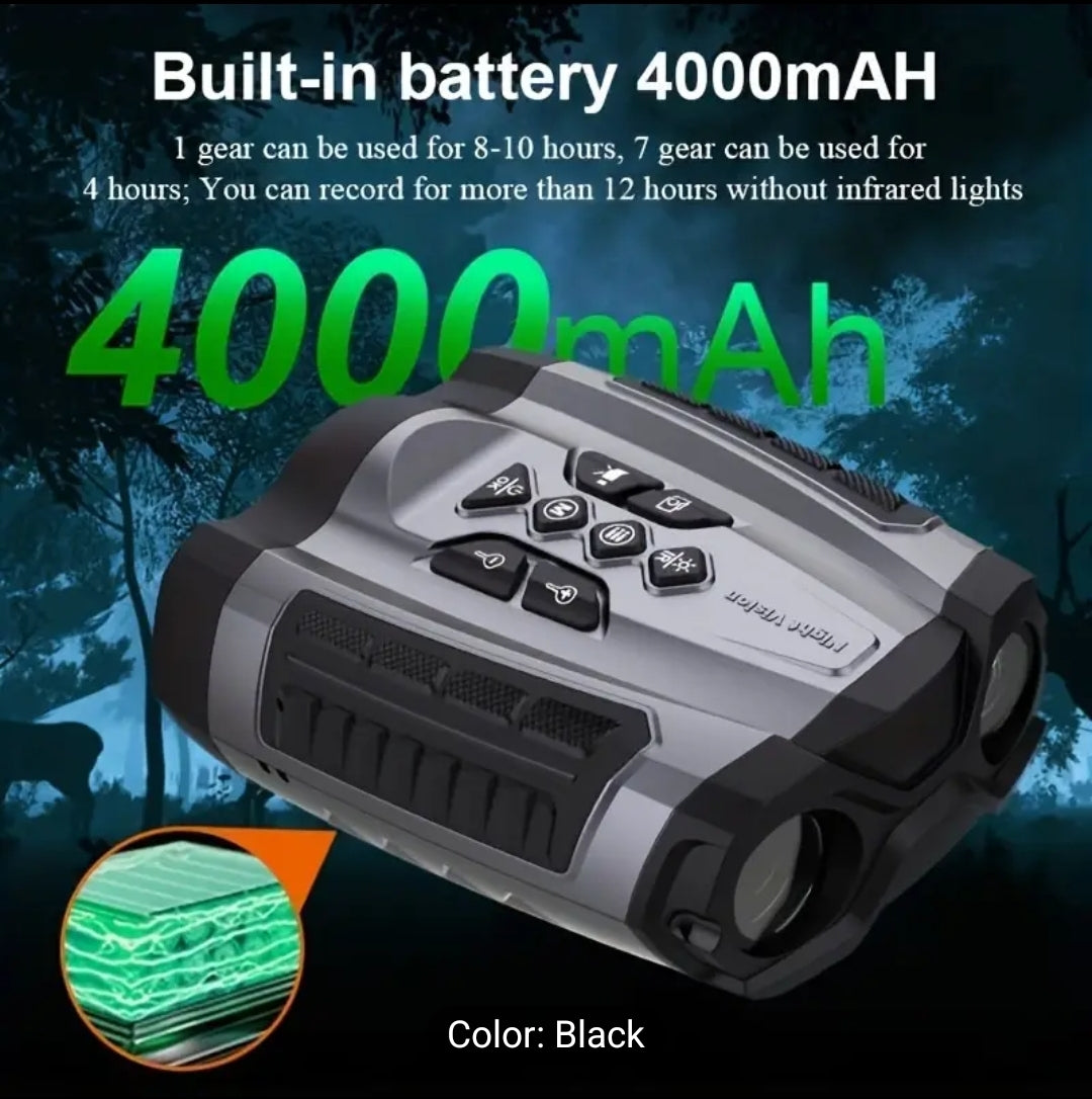 Black night vision binoculars with visible lens and control buttons.