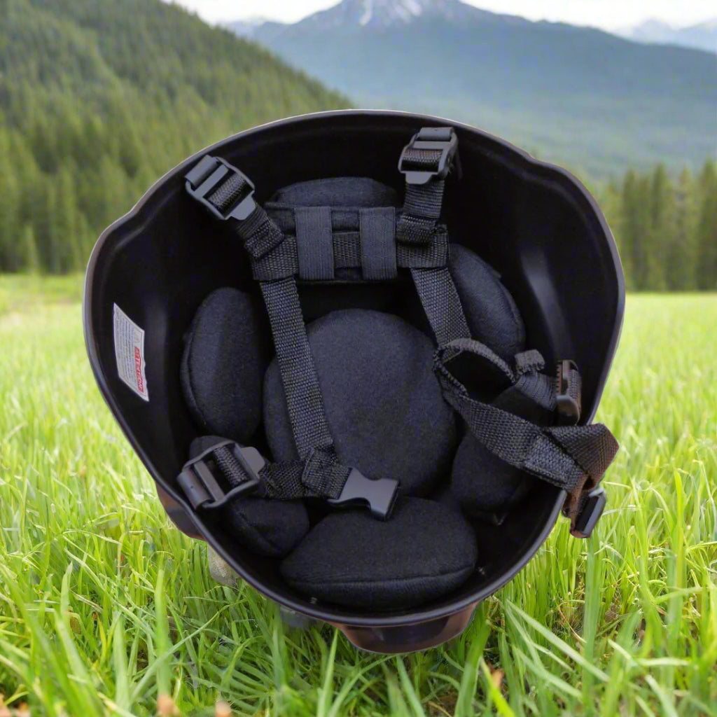 A black tactical helmet with soft sponge inner