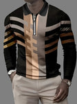 Block Pattern Retro Casual Knitted Men's Long Sleeve Zipper Lapel Shirt