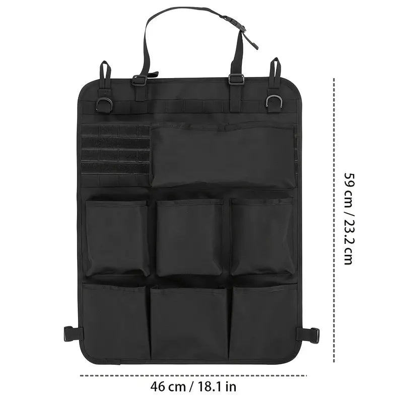car seat organizer with multiple pockets on a grass background