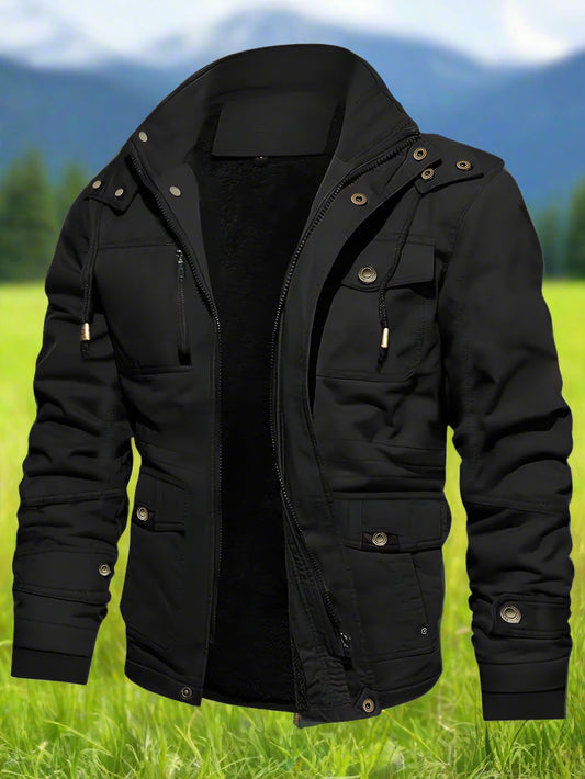 Black jacket with gold buttons on a white background