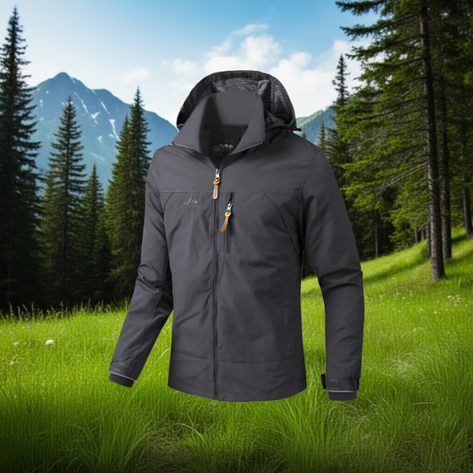Jacket Soft-Shell Grey - with removable hoodie lightweight thin material - Waterproof & Windproof