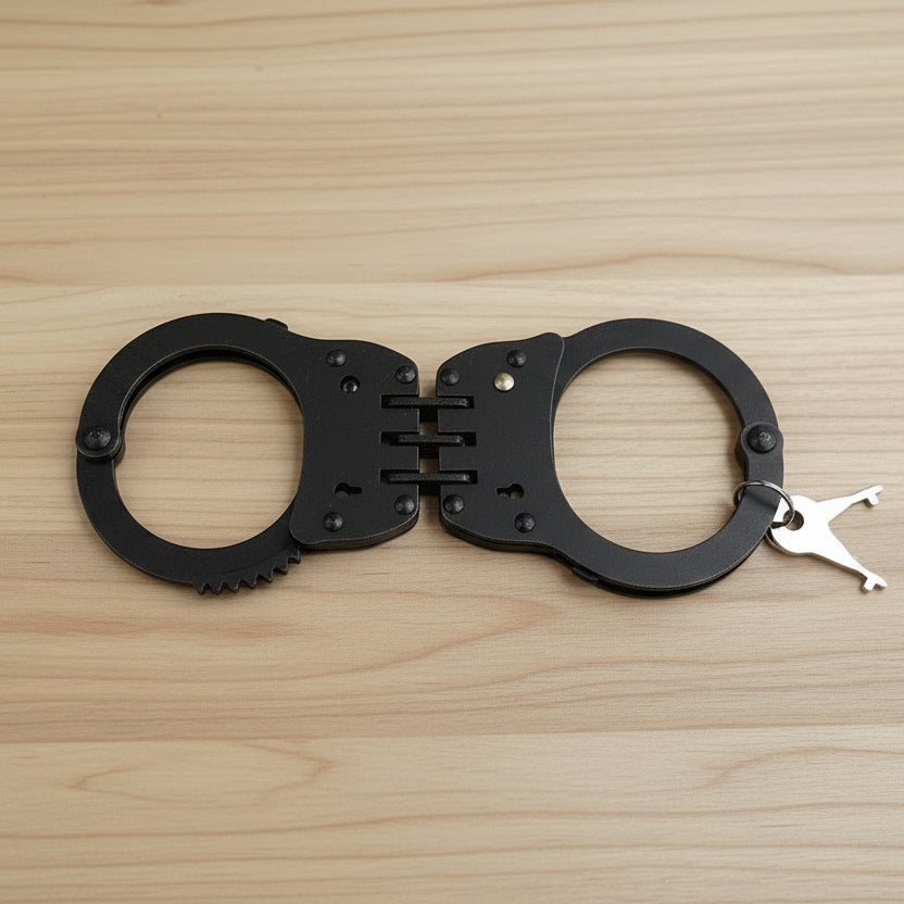 Steel handcuff set supplied with two keys, additional image