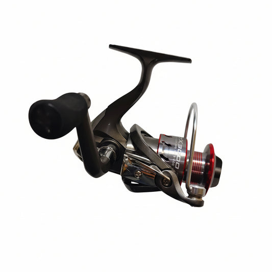 Fishing reel with a spool on a white background