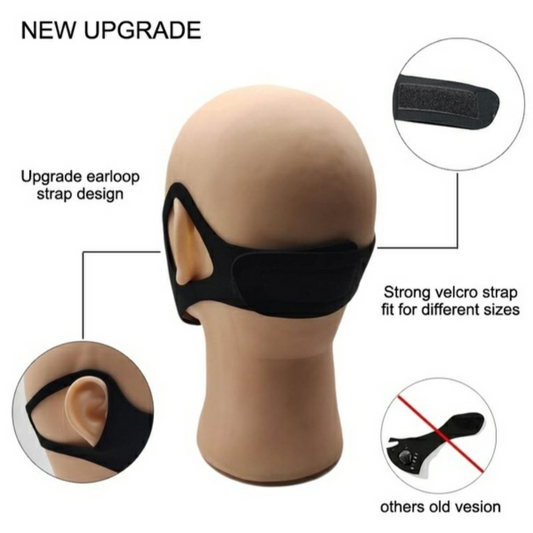 A black sports mask with double valves