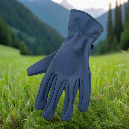 A grey glove with a textured palm, designed for tactical use.