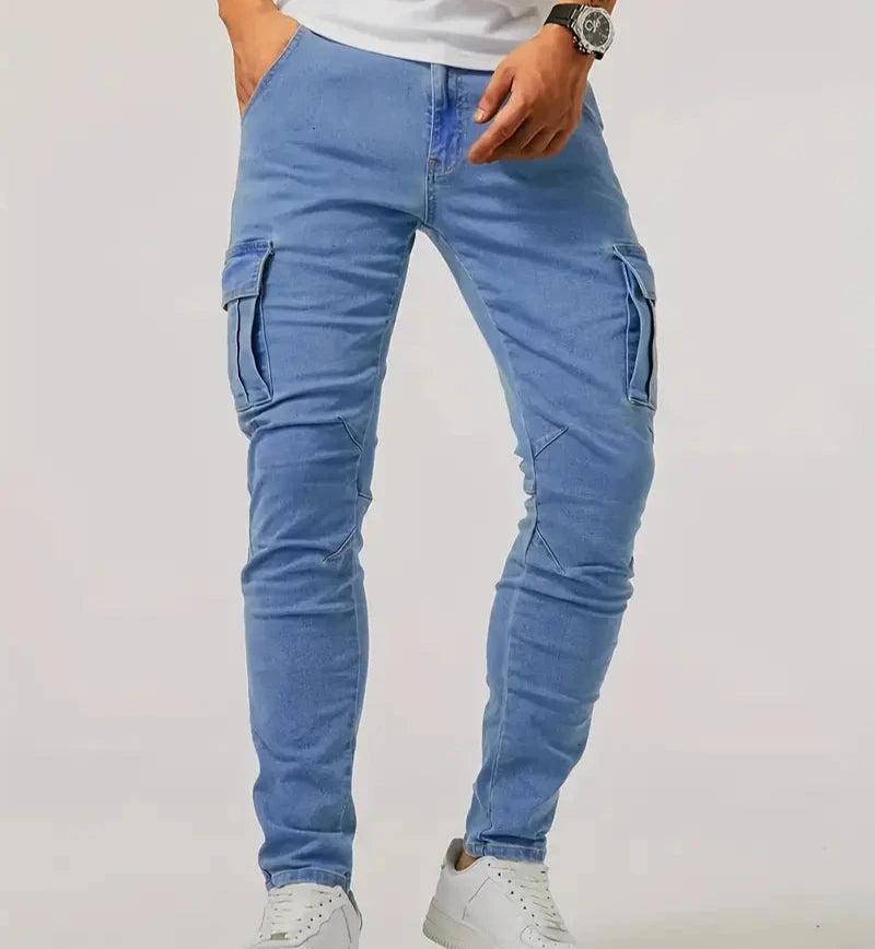 Jeans men's stretchable slim fit 6 pocket blue