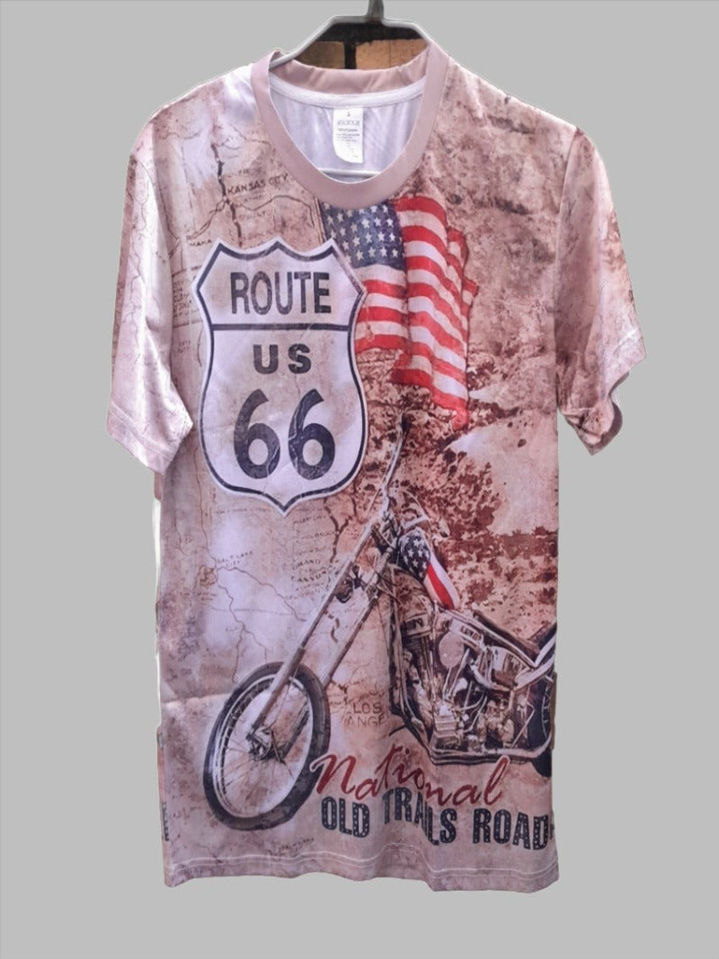 T shirt - Chopper Flag Route 66 cream background