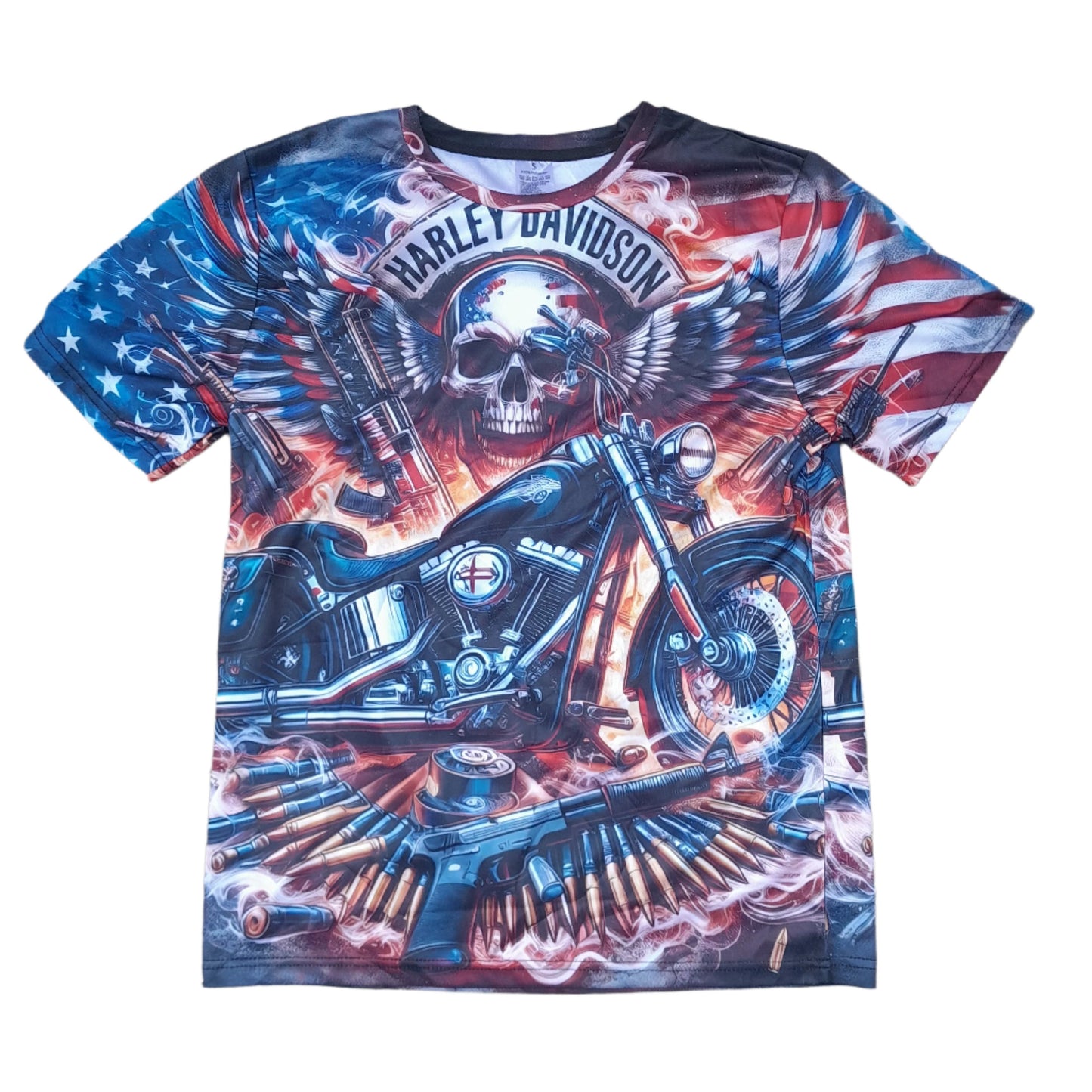 T shirt - Motorcycle with skull and flag