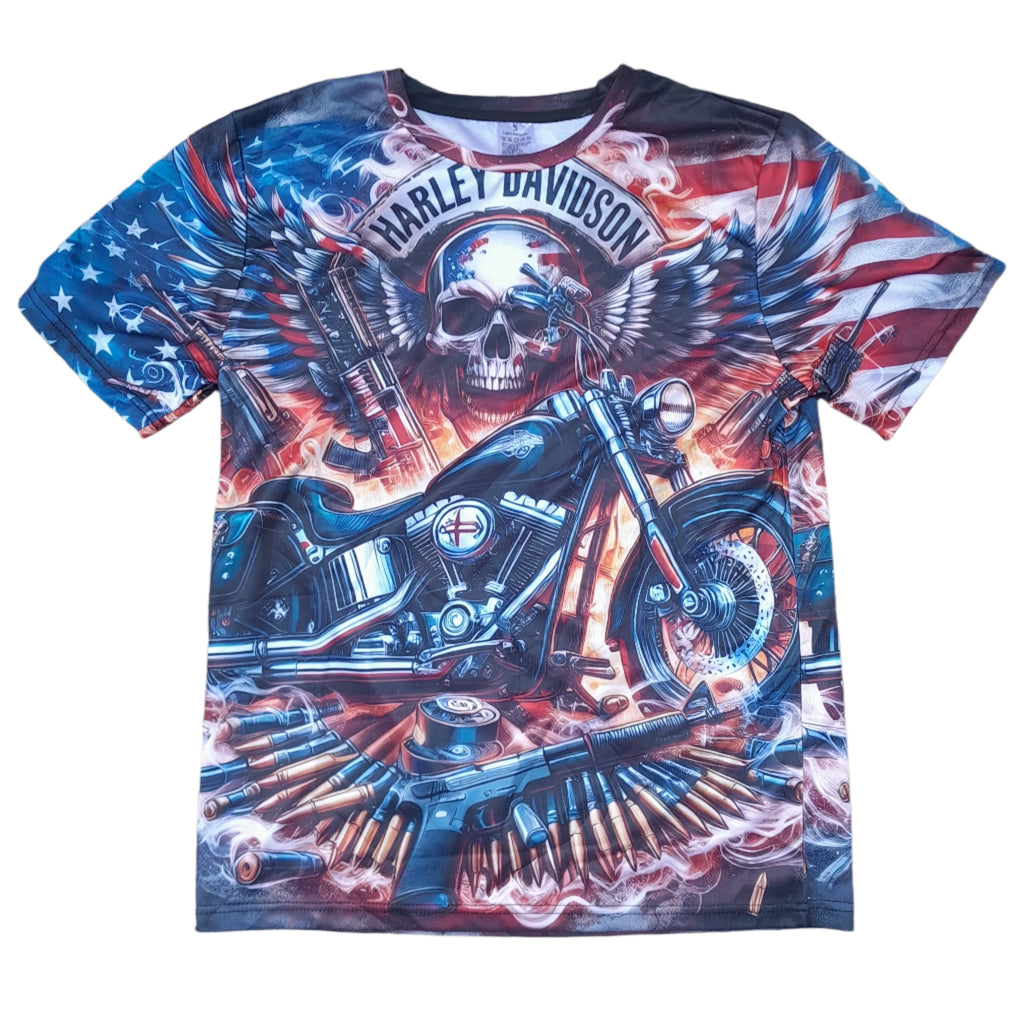 T shirt - Motorcycle with skull and flag