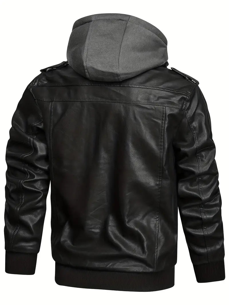 Men's Leather Jacket with Hoodie - Adventure-Ready Fashion Men's Leather Jacket with Hoodie - Adventure-Ready Fashion