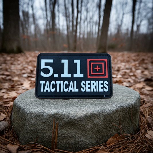 5.11 Tactical Series patch on a rock in a forest setting