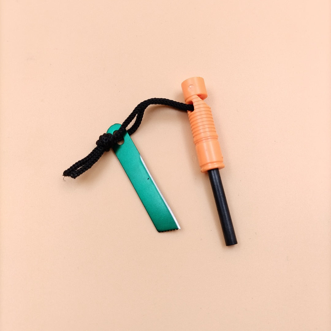 Fire starter rod with whistle - orange