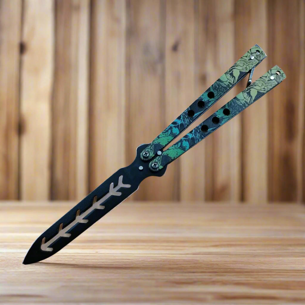 folding training blade with decorative handle