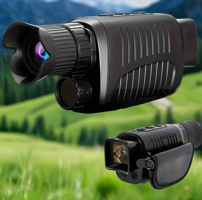 Black night vision device with a separate handle on a grassy background