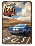 Tin sign - Route 66 blue sports car