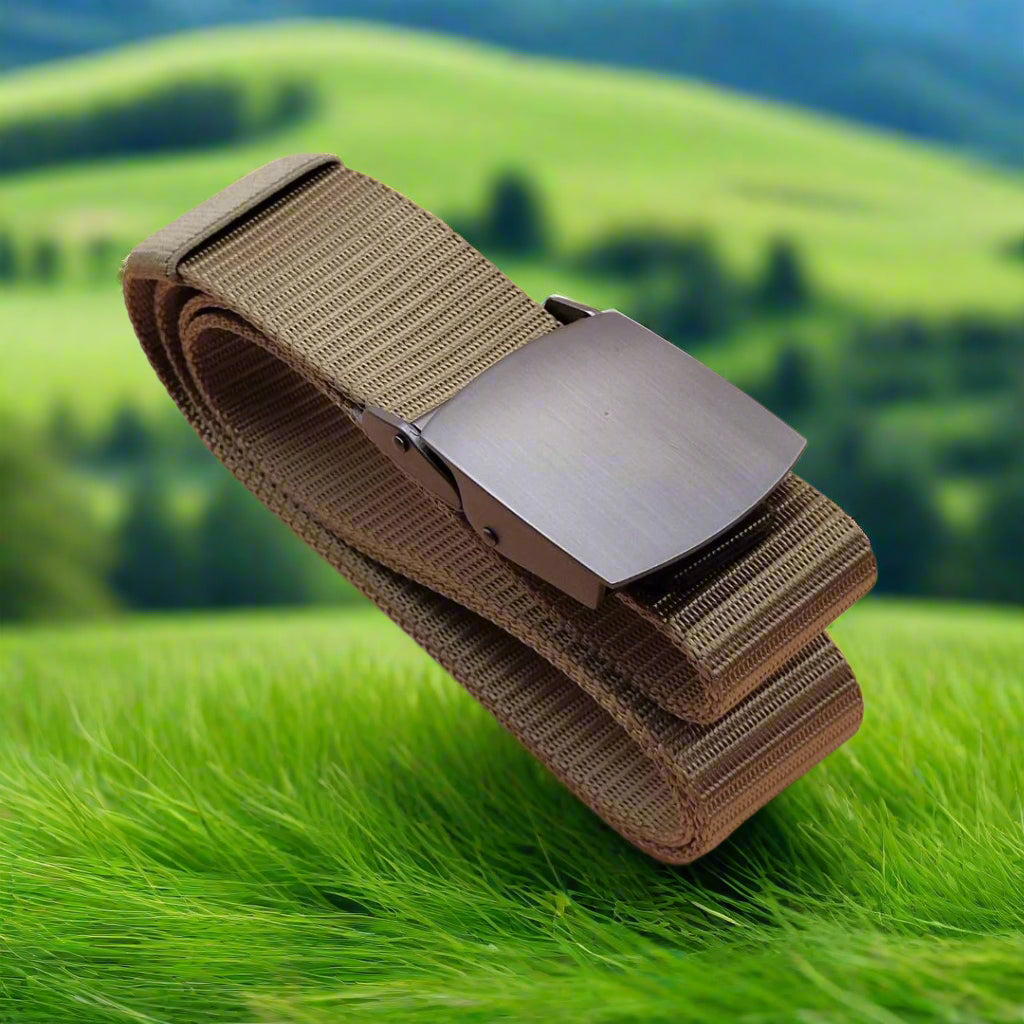 Khaki Nylon belt with steel buckle
