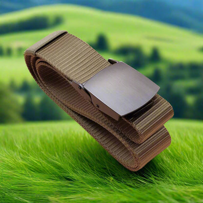 Khaki Nylon belt with steel buckle