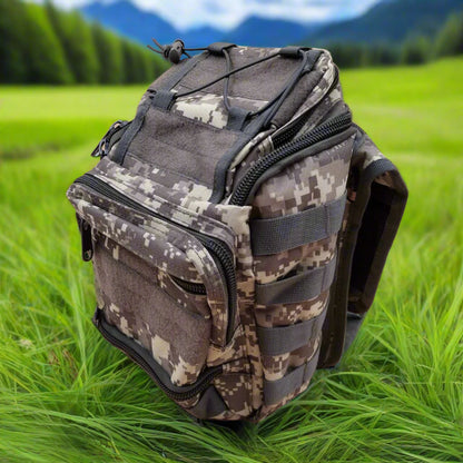 Camouflage tactical bag on a beige background