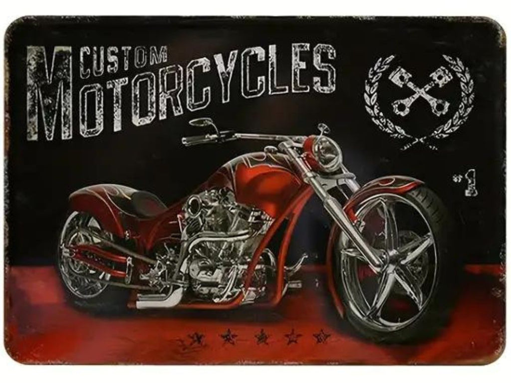 Tin sign - Custom Motorcycles red chopper
