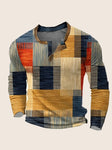 Block Print Men's Casual Long Sleeve shirt - Khaki