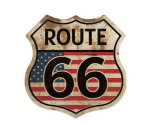 Tin sign - Route 66 - flag background