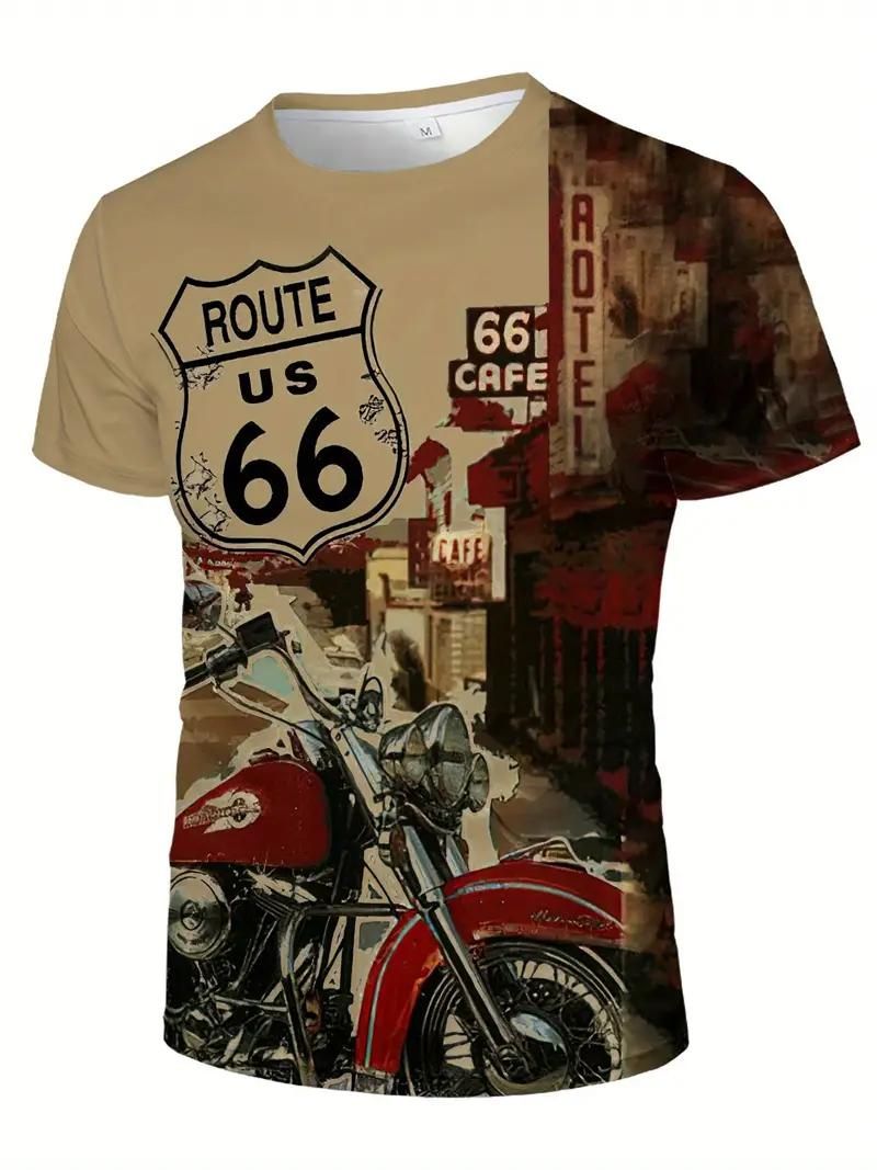 T shirt - Route 66 Motorcycle red and cream background