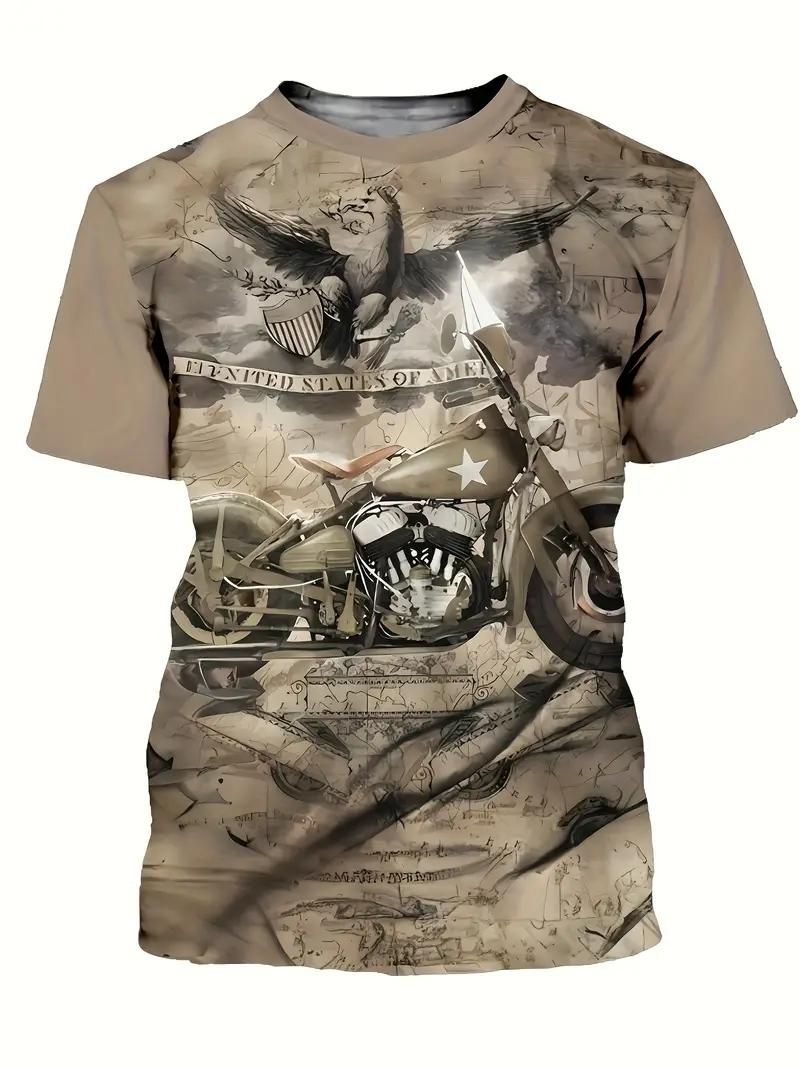 T shirt - Eagle and motorcycle light brown background