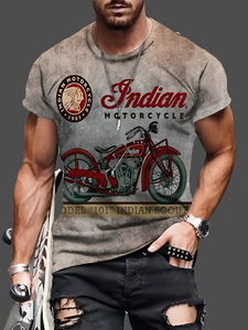 T shirt - Red Indian motorcycle cream background