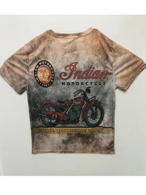 T shirt - Red Indian motorcycle cream background