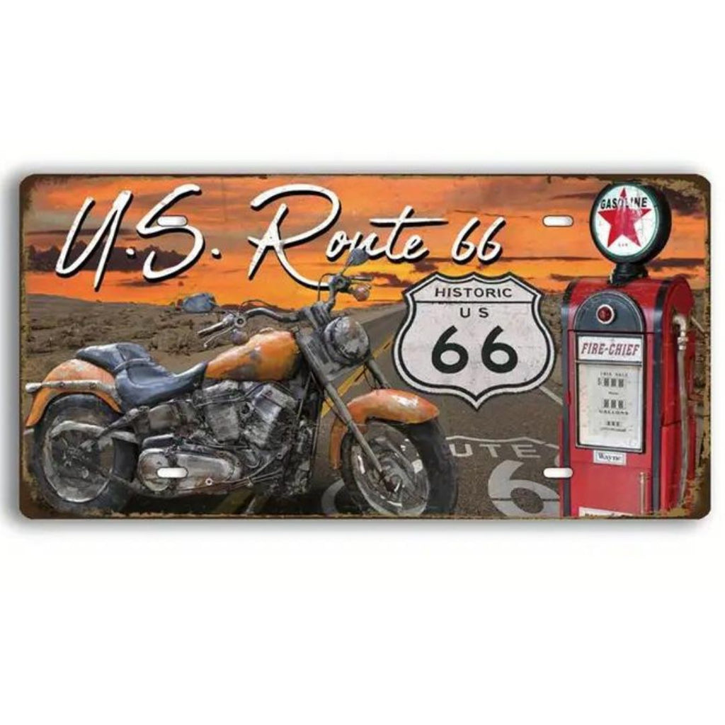 Tin sign - orange motorcycle Route 66