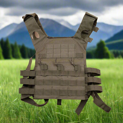 Khaki tactical vest on a beige background