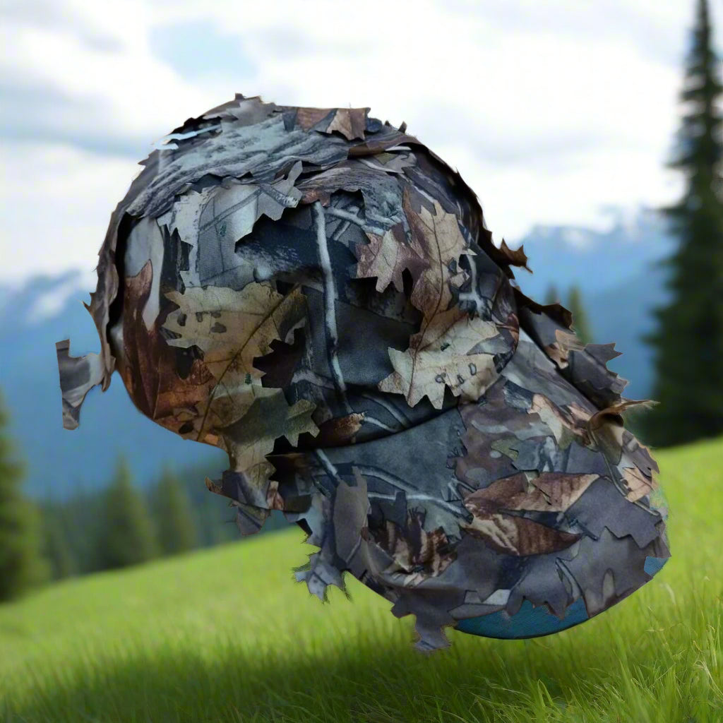 Cap with Artistic arrangement of leaf-shaped objects on a beige background