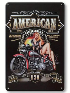 Tin sign - American original lady on bike