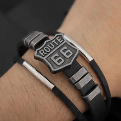 1 piece  Vintage Route 66 PU Leather Bracelet For Men