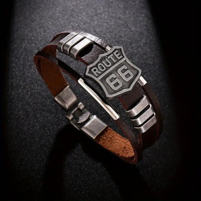 1 piece  Vintage Route 66 PU Leather Bracelet For Men