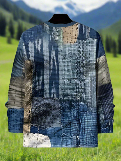 Long Sleeve shirt Men's 3D  - vintage blue and khaki