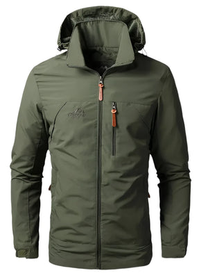 Jacket Soft-Shell green - with removable hoodie lightweight thin material - Waterproof & Windproof