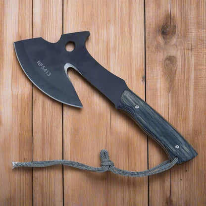 Axe with wooden handle and paracord rope