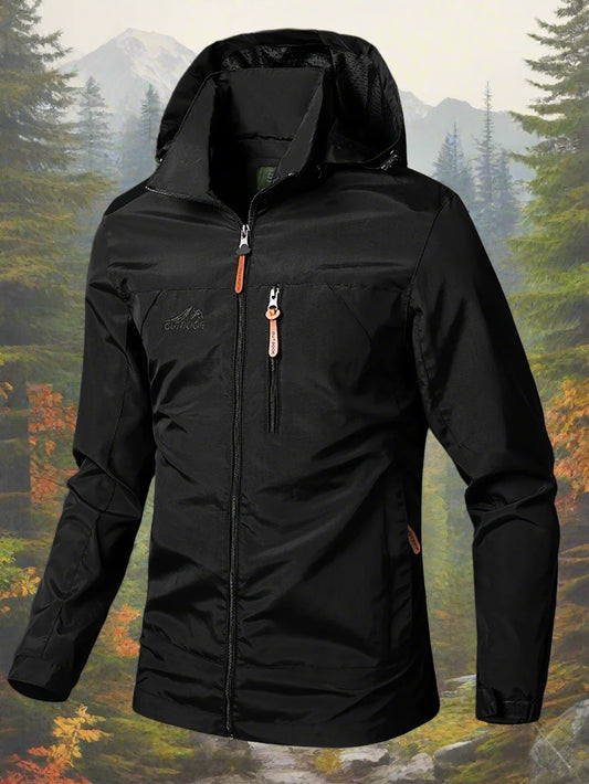 Jacket Soft-Shell black - with removable hoodie lightweight thin material - Waterproof & Windproof