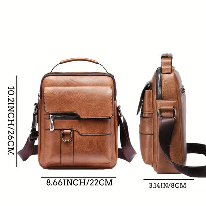 Brown leather crossbody bag on a white background
