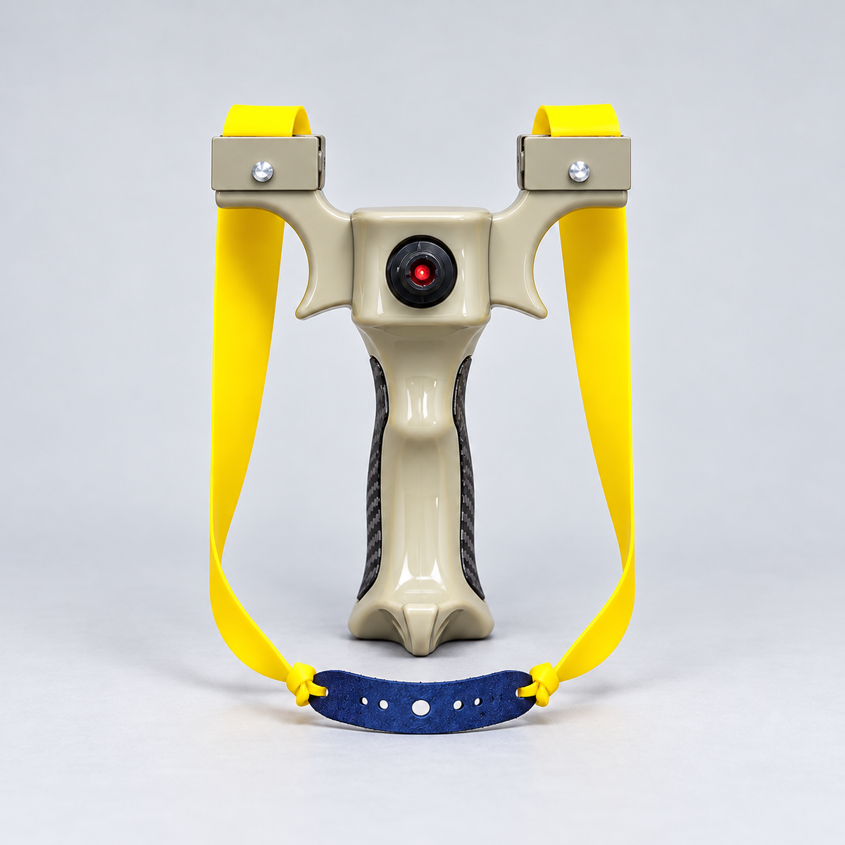 Kettie with red laser, khaki frame and yellow bands – front view