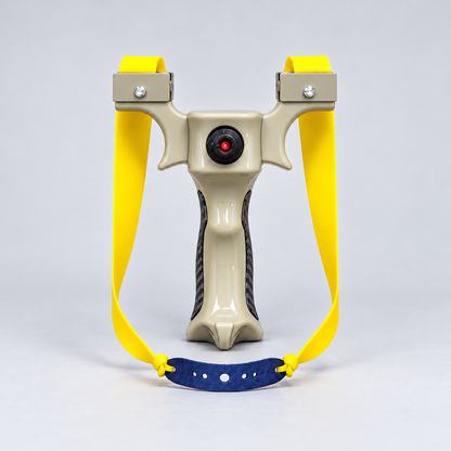 Kettie with red laser, khaki frame and yellow bands – front view