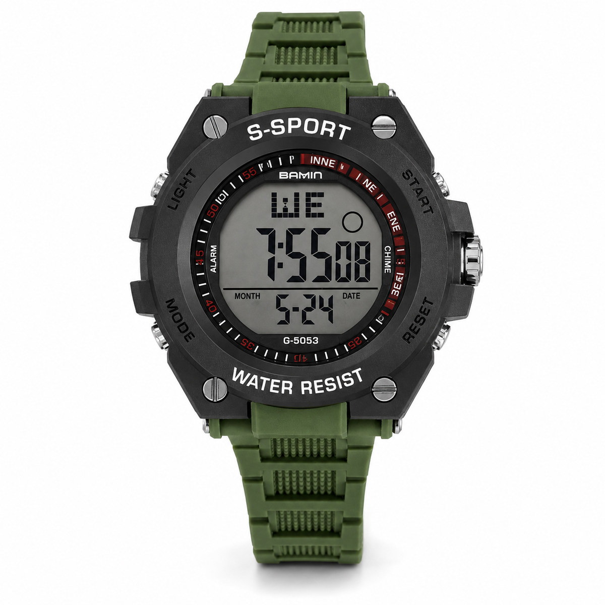 Digital water-resistant S-Sport watch, product photograph