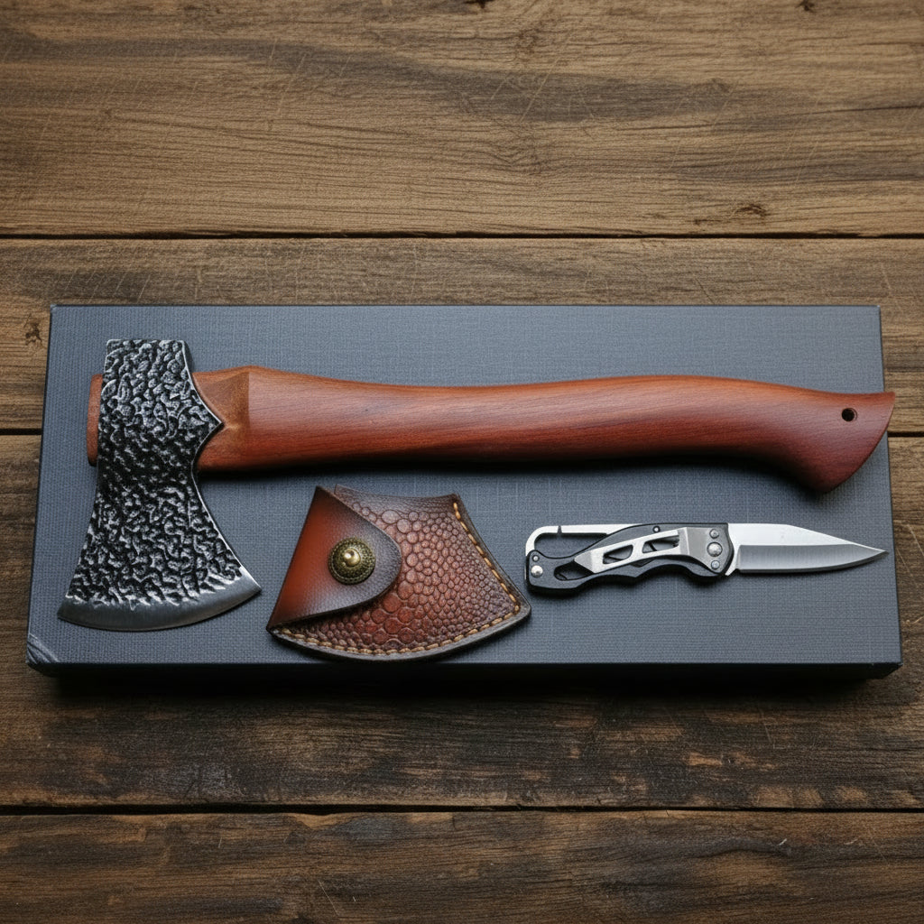 Axe with sheath and knife set
