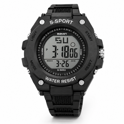 S-Sport digital watch with 12 and 24-hour time settings, additional view